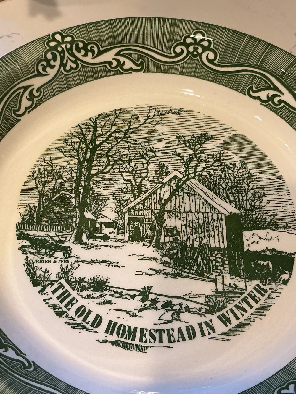 Classic Green 'The Old Homestead in Winter' Decorative Dinner Plate